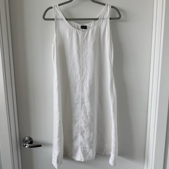 Eileen Fisher Dresses & Skirts - Eileen Fisher 100% Linen Sleeveless Round Neck A Line Dress White Size MP Mini